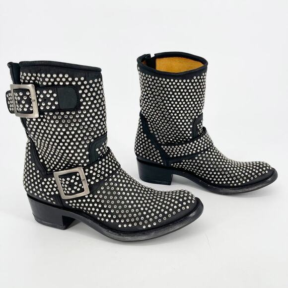 Rare Old Gringo Black Leather Studded Biker Motorcycle Buckle Short Boot size 7 - Picture 1 of 12